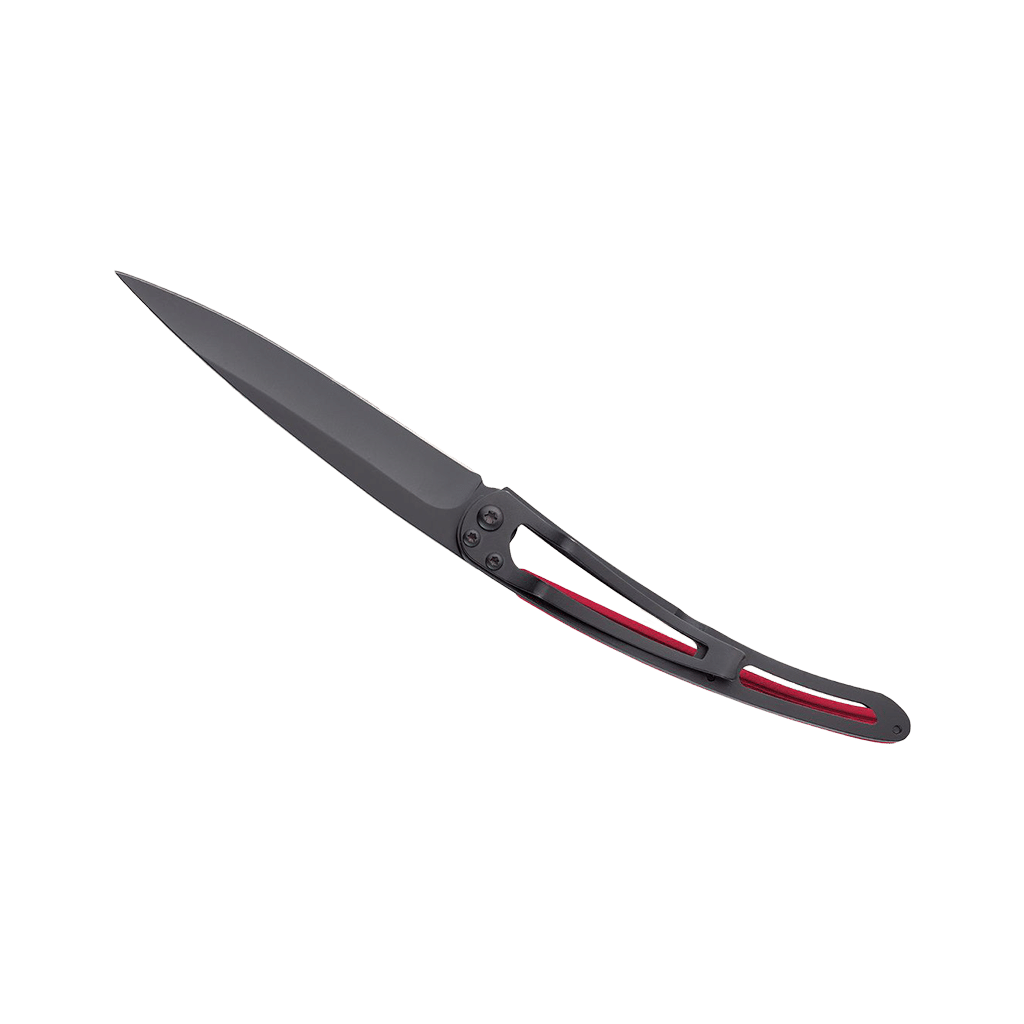 Couteau de poche black aluminium 37g - Rouge - Frise, Deejo, vue de dos sur fond blanc