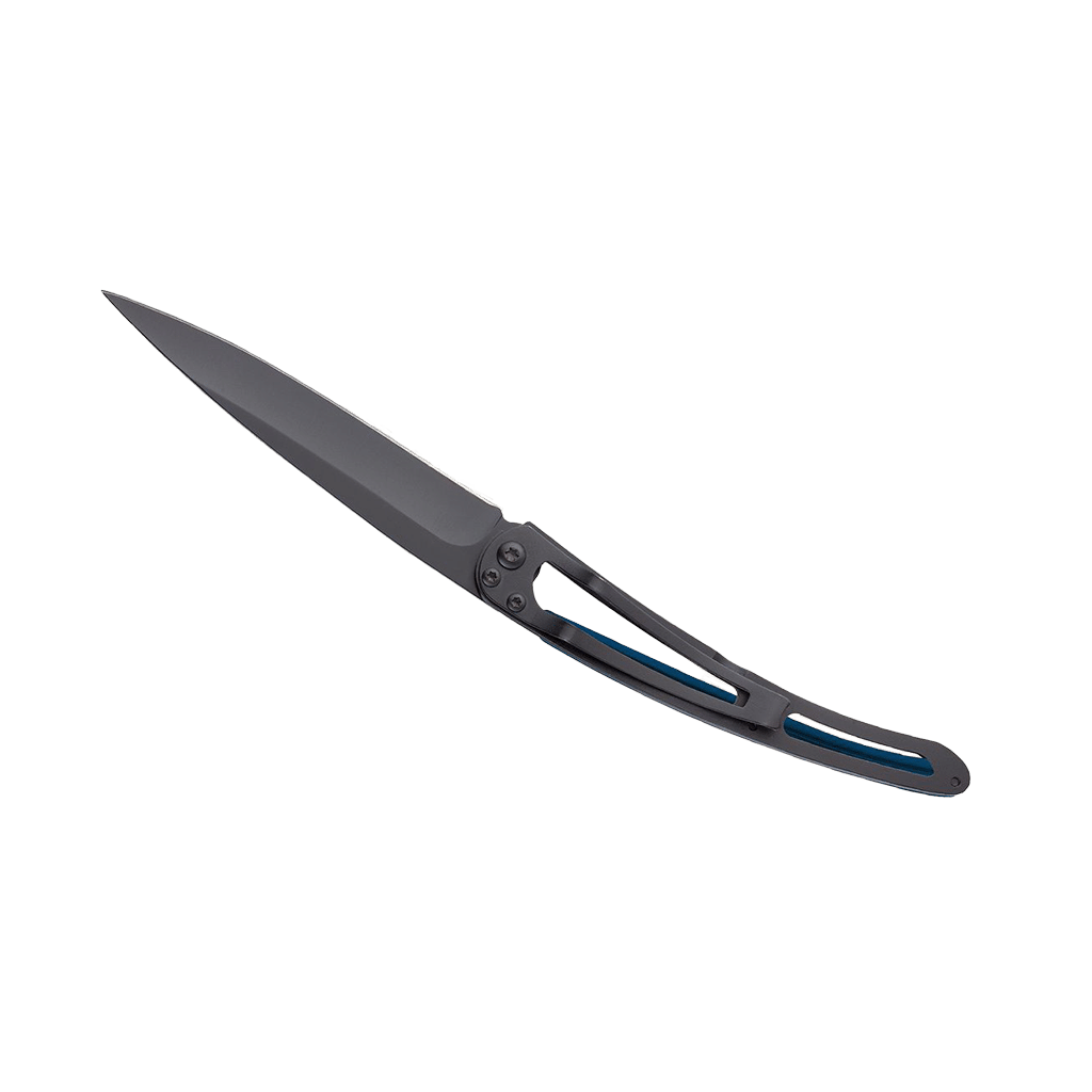 Couteau de poche black aluminium 37g - Bleu - Nuages, Deejo, vue de dos sur fond blanc