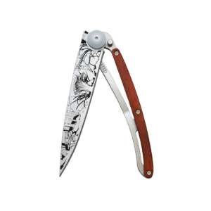 Couteau de poche titane 37g - Bois corail - Champignon, Deejo, vue de face sur fond blanc