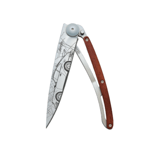 Couteau de poche titane 37g - Bois corail - Young timer, Deejo, vue de face sur fond blanc