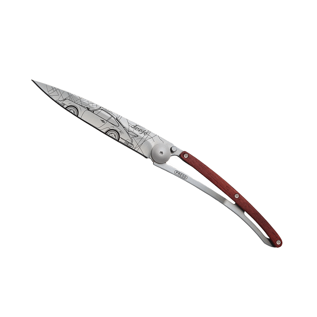Couteau de poche titane 37g - Bois corail - Young timer, Deejo, vue de face sur fond blanc