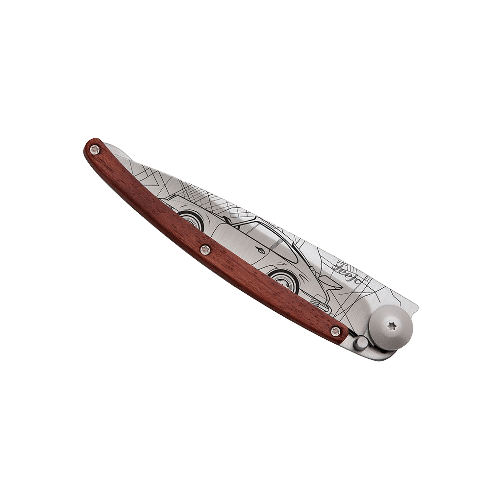 Couteau de poche titane 37g - Bois corail - Young timer, Deejo, vue de face sur fond blanc