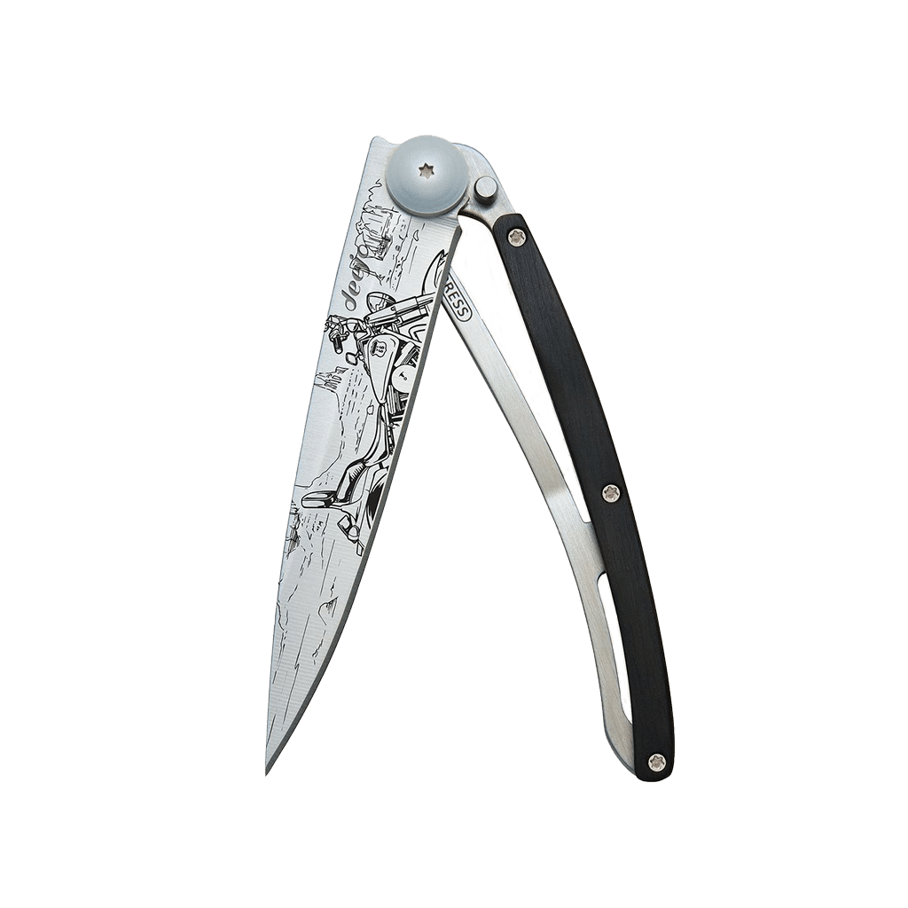 Couteau de poche titane 37g - Ébène - Easy rider, Deejo, vue de face sur fond blanc