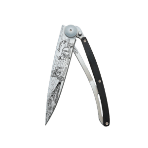 Couteau de poche titane 37g - Ébène - Pompier, Deejo, vue de face sur fond blanc
