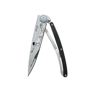 Couteau de poche titane 37g - Ébène - Rugby, Deejo, vue de face sur fond blanc