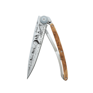 Couteau de poche titane 37g - Genévrier - Golf, Deejo, vue de face sur fond blanc