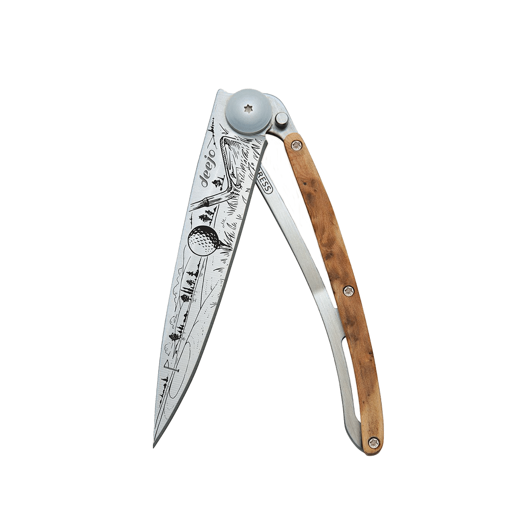 Couteau de poche titane 37g - Genévrier - Golf, Deejo, vue de face sur fond blanc