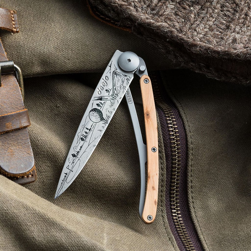 Couteau de poche titane 37g - Genévrier - Golf, Deejo, vue de face