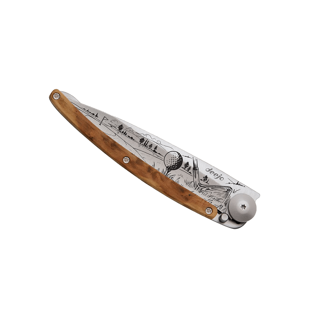 Couteau de poche titane 37g - Genévrier - Golf, Deejo, vue de face sur fond blanc