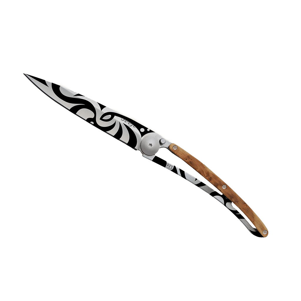 Couteau de poche titane 37g - Genévrier - Tribal, Deejo, vue de face sur fond blanc