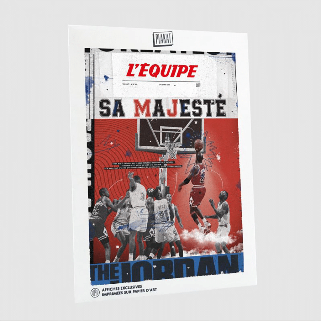 Affiche Exclusive L'Équipe - Basket Jordan, Kubbick, vue de face sur fond blanc