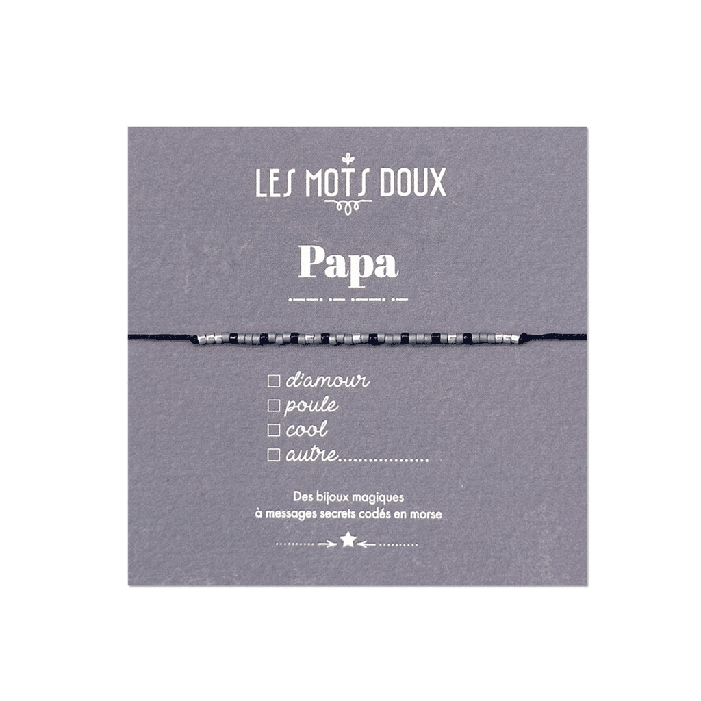 Bracelet “Papa” en Morse – Un Message Unique et Touchant, Les Mots Doux. Vu de face sur fond blanc