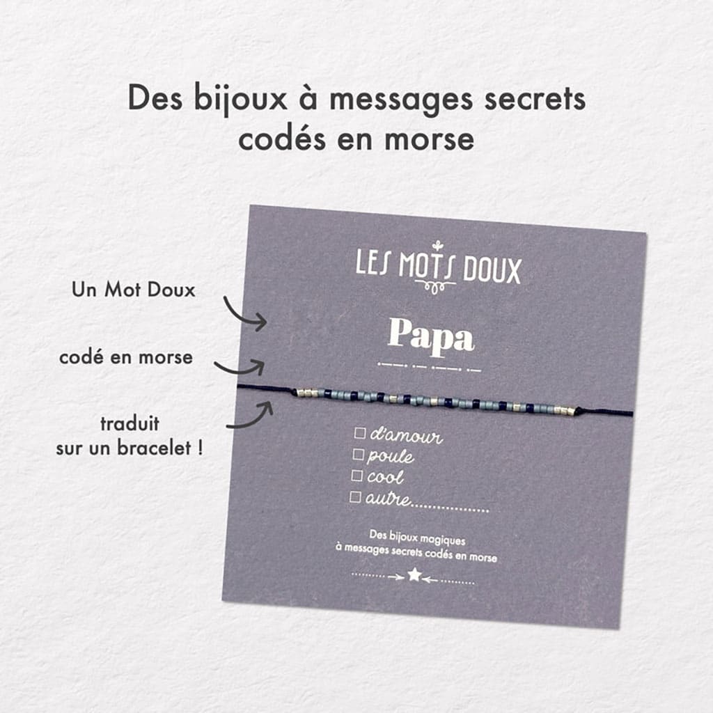 Bracelet “Papa” en Morse – Un Message Unique et Touchant, Les Mots Doux. Vu de face