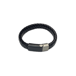 un bracelet en cuir tressé noir Lisa Angel, vue de face sur fond blanc
