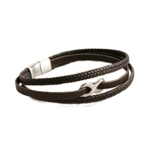 un bracelet infini cuir et acier inoxydable Lisa Angel, vue de face sur fond blanc