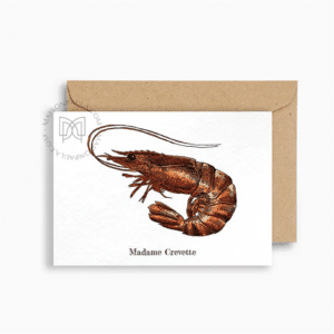 Carte Postale Avec Enveloppe "Madame Crevette", vue de face sur fond blanc