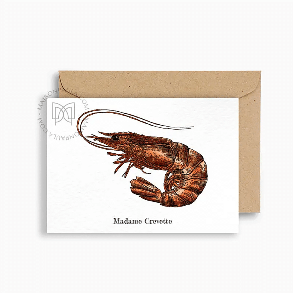 Carte Postale Avec Enveloppe "Madame Crevette", vue de face sur fond blanc