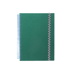 Carnet Toile Uni A5 - Vert Sapin, avec Élastique et Reliure Spirale Papier Tigre, vue de face sur fond blanc
