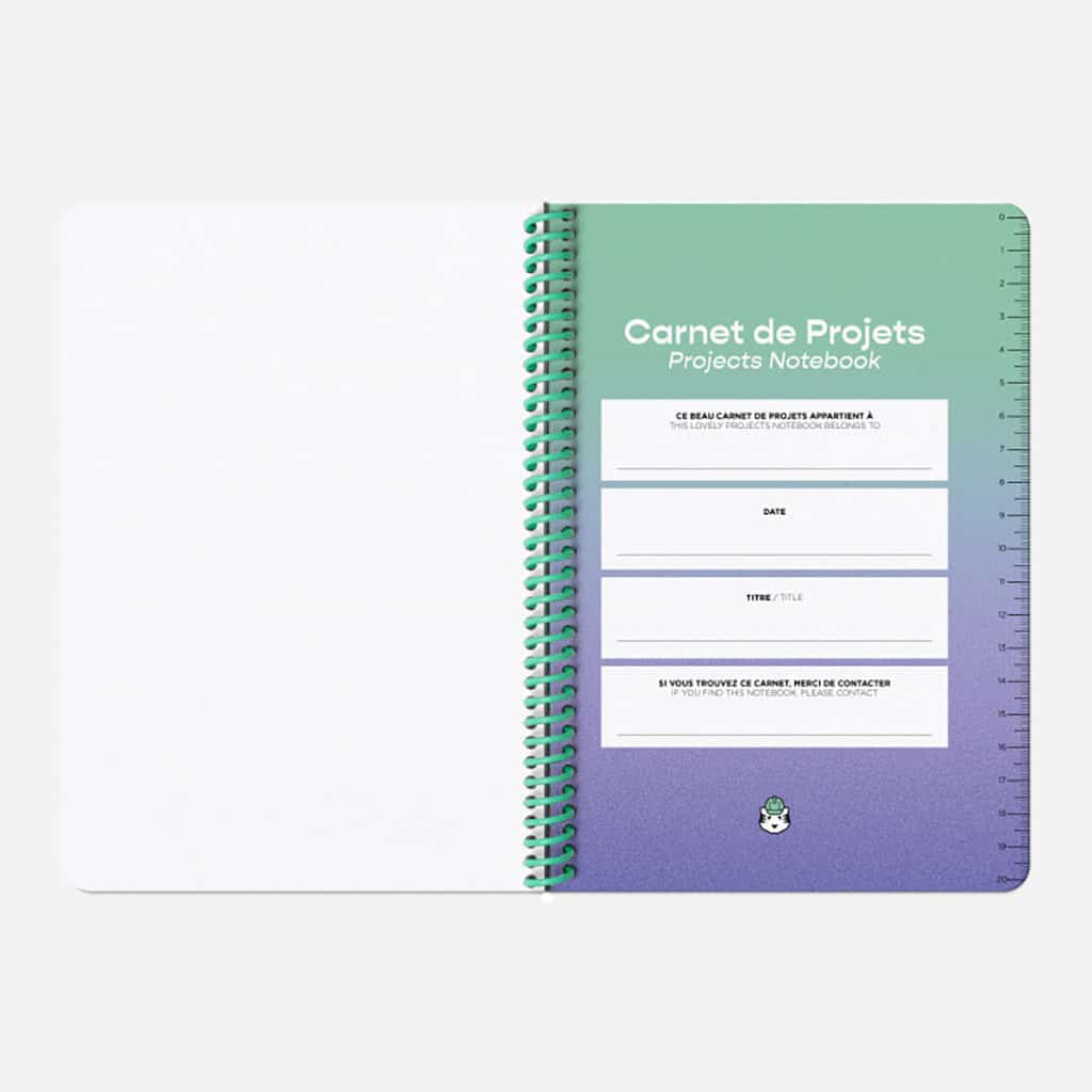 carnet de projets A5 Papier Tigre, vue ouvert sur fond blanc