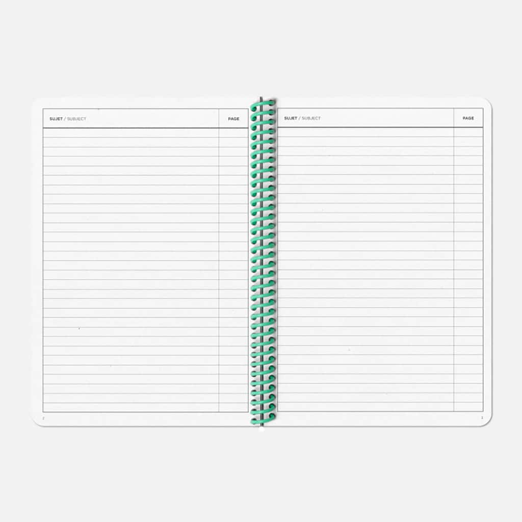 carnet de projets A5 Papier Tigre, vue ouvert sur fond blanc