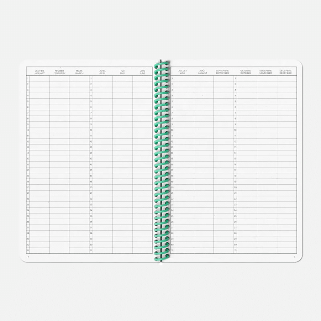 carnet de projets A5 Papier Tigre, vue ouvert sur fond blanc