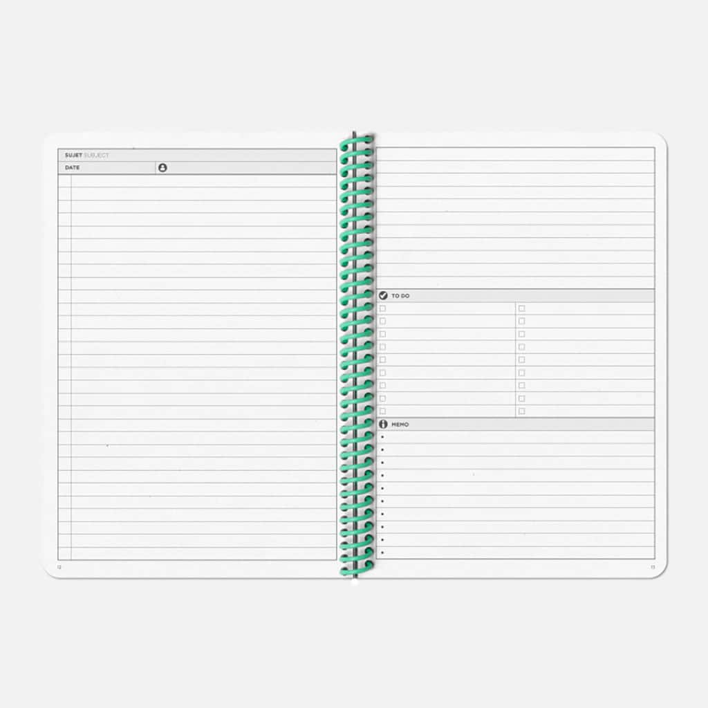carnet de projets A5 Papier Tigre, vue ouvert sur fond blanc