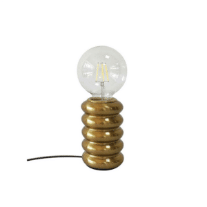 un pied de lampe doré, vue de face sur fond blanc