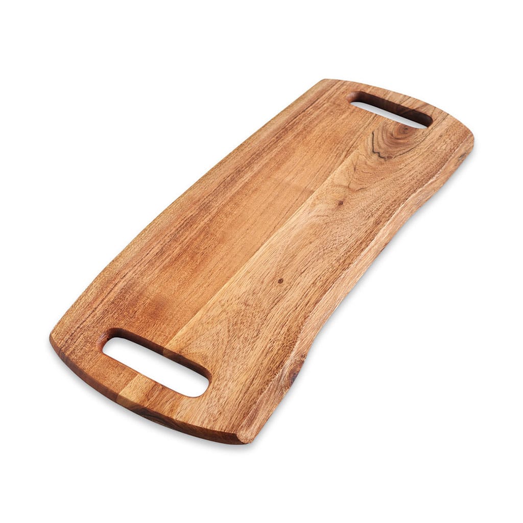 une planche de présentation en bois, vue de côté sur fond blanc