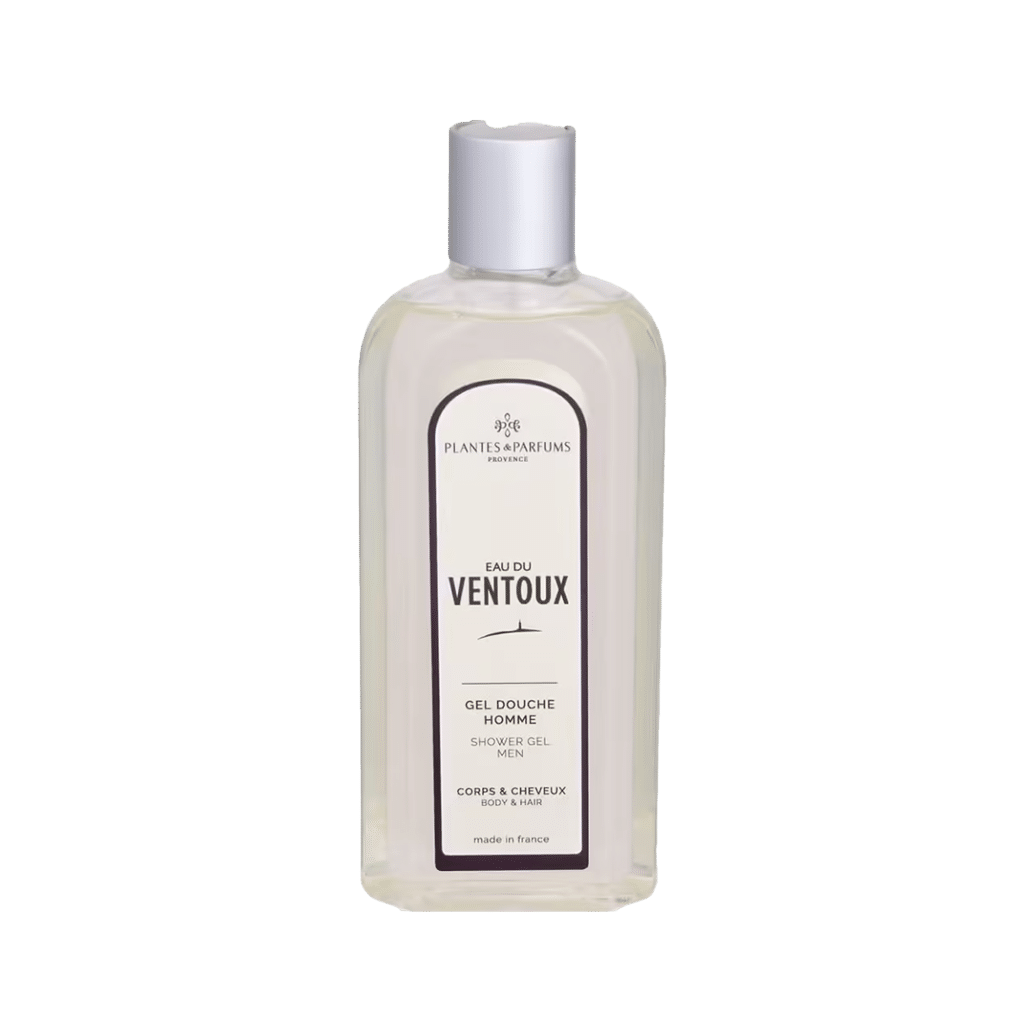 un gel douche eau du ventoux, Plantes&parfums, vue de face sur fond blanc
