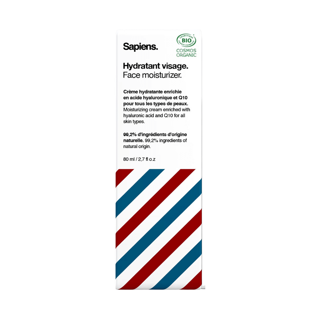 un hydratant bio pour le visage Sapiens, vue de face sur fond blanc
