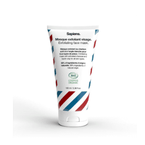 un masque exfoliant bio pour le visage Sapiens, vue de face sur fond blanc
