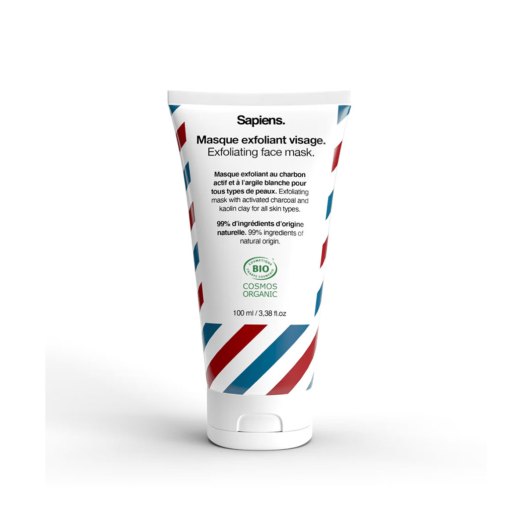 un masque exfoliant bio pour le visage Sapiens, vue de face sur fond blanc