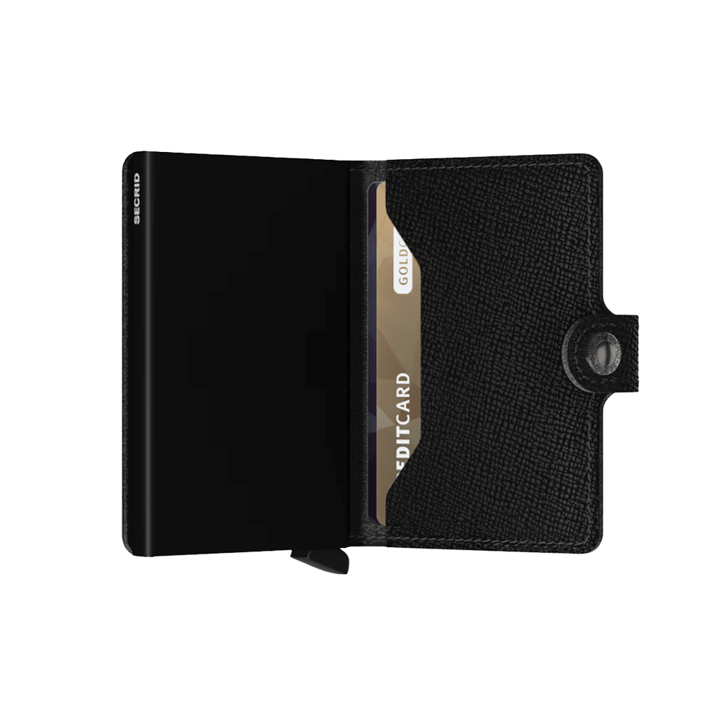 Miniwallet Crisple Black : Élégance et Compacité, Secrid, vue de face ouvert sur fond blanc
