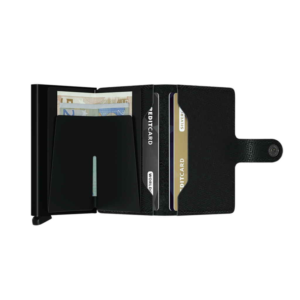 Miniwallet Crisple Black : Élégance et Compacité, Secrid, vue de face ouvert sur fond blanc