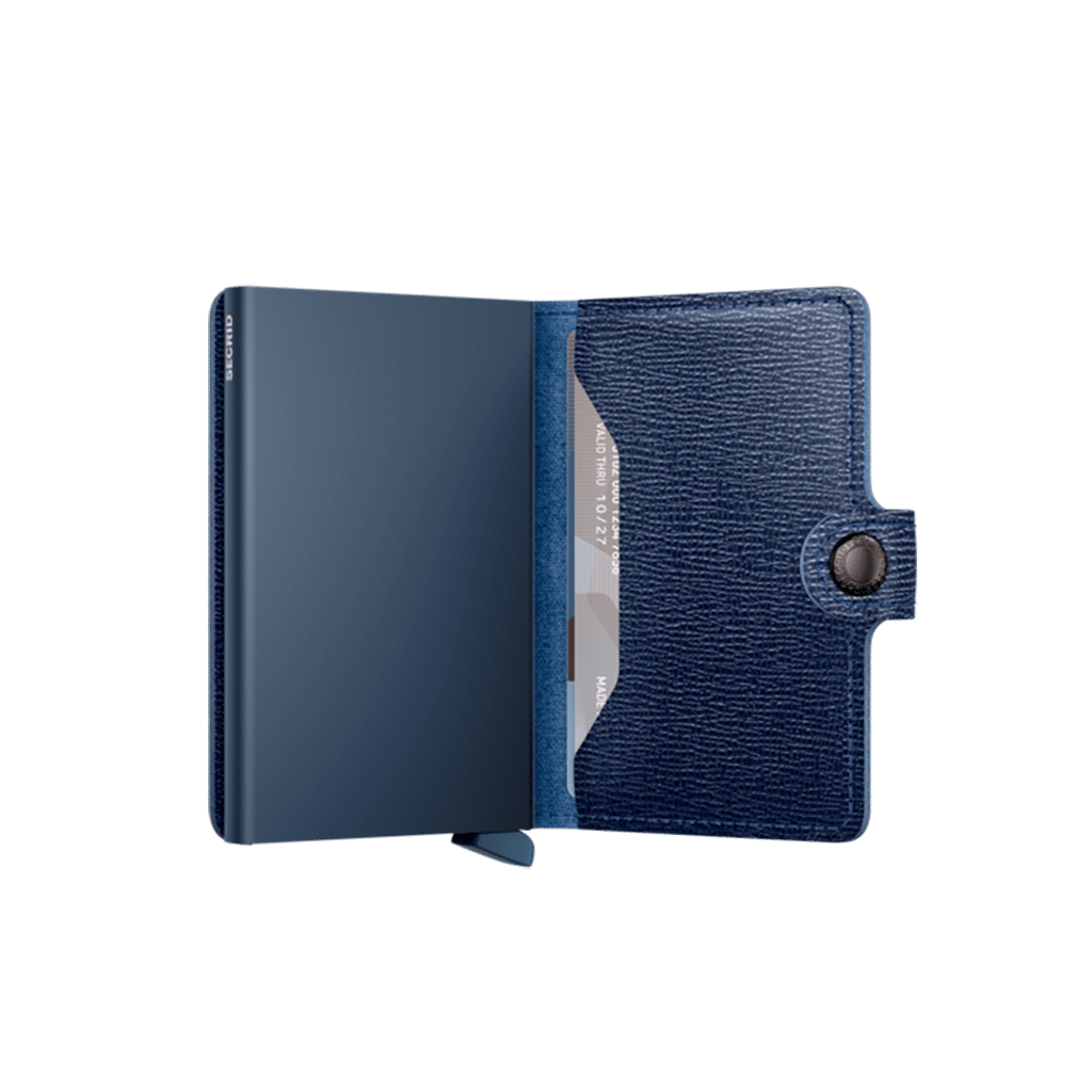 Miniwallet Crisple Navy : Élégance et Compacité, Secrid, vue de face ouvert sur fond blanc