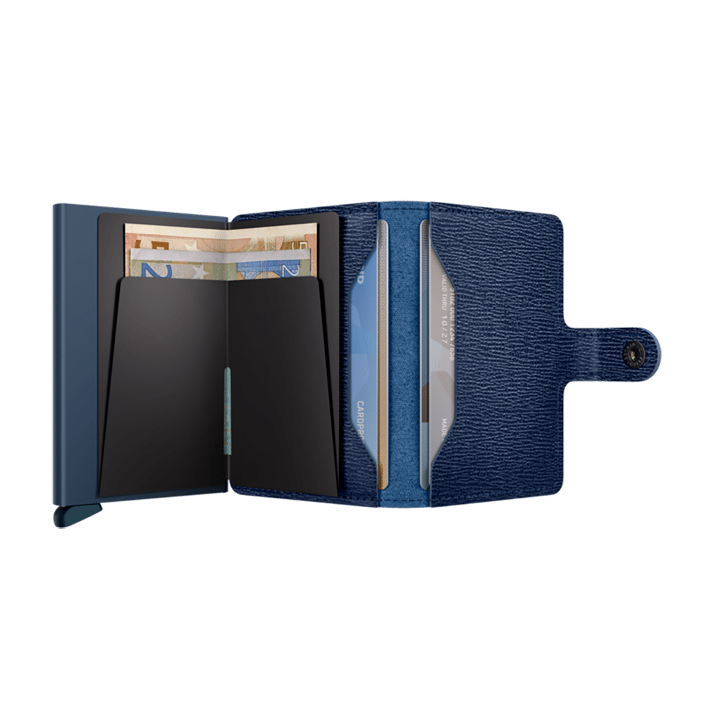 Miniwallet Crisple Navy : Élégance et Compacité, Secrid, vue de face ouvert sur fond blanc