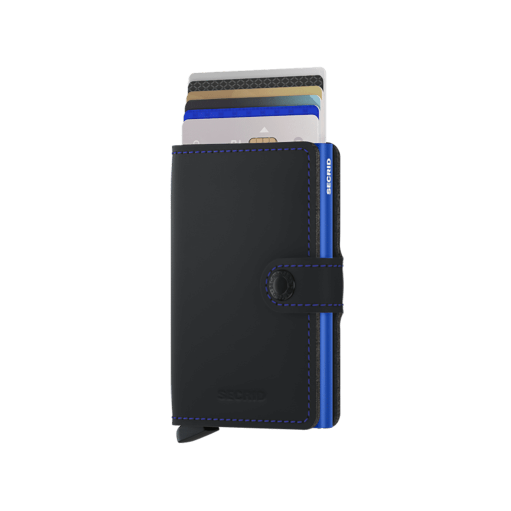Miniwallet Matte Black & Blue : Élégance et Compacité, Secrid, vue de face sur fond blanc