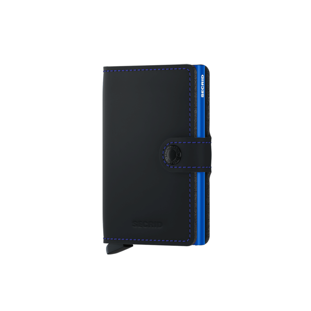 Miniwallet Matte Black & Blue : Élégance et Compacité, Secrid, vue de face sur fond blanc