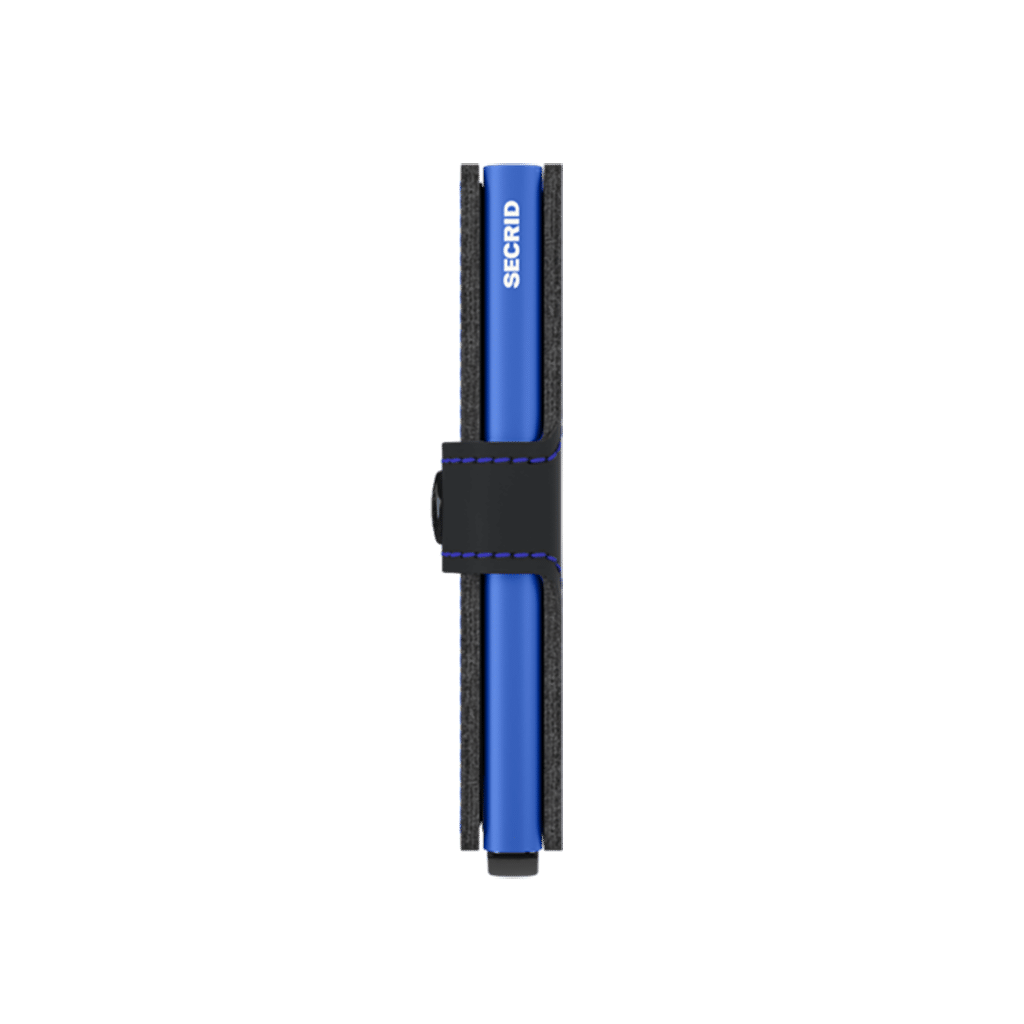 Miniwallet Matte Black & Blue : Élégance et Compacité, Secrid, vue de côté sur fond blanc