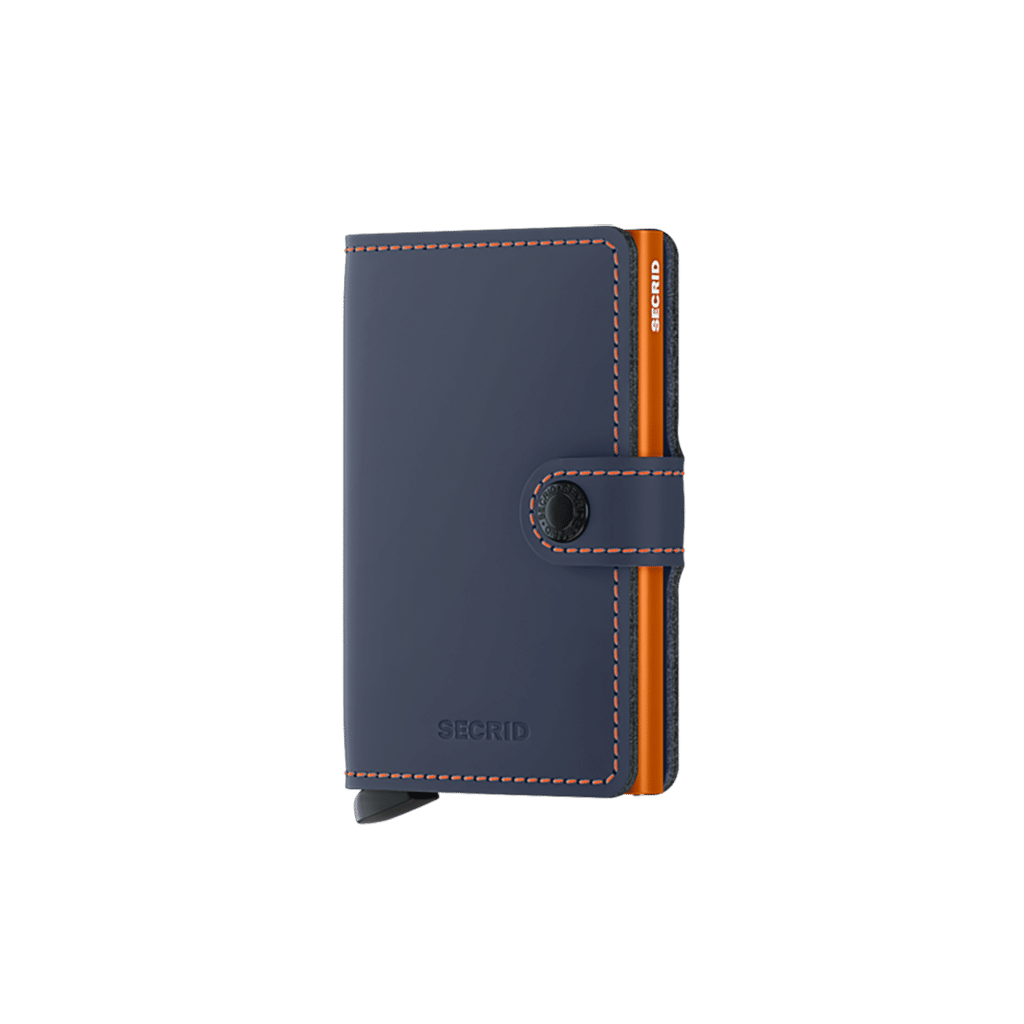 Miniwallet Matte Nightblue & Orange : Élégance et Compacité, Secrid, vue de face sur fond blanc