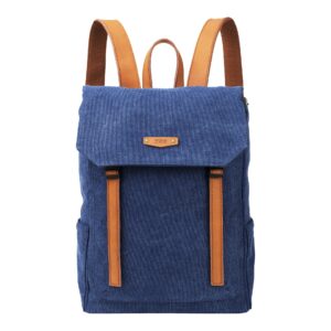 Sac à dos Quai de la Gare  - Toile et cuir - Bleu jean – ZEDE - Vu de face sur fond blanc