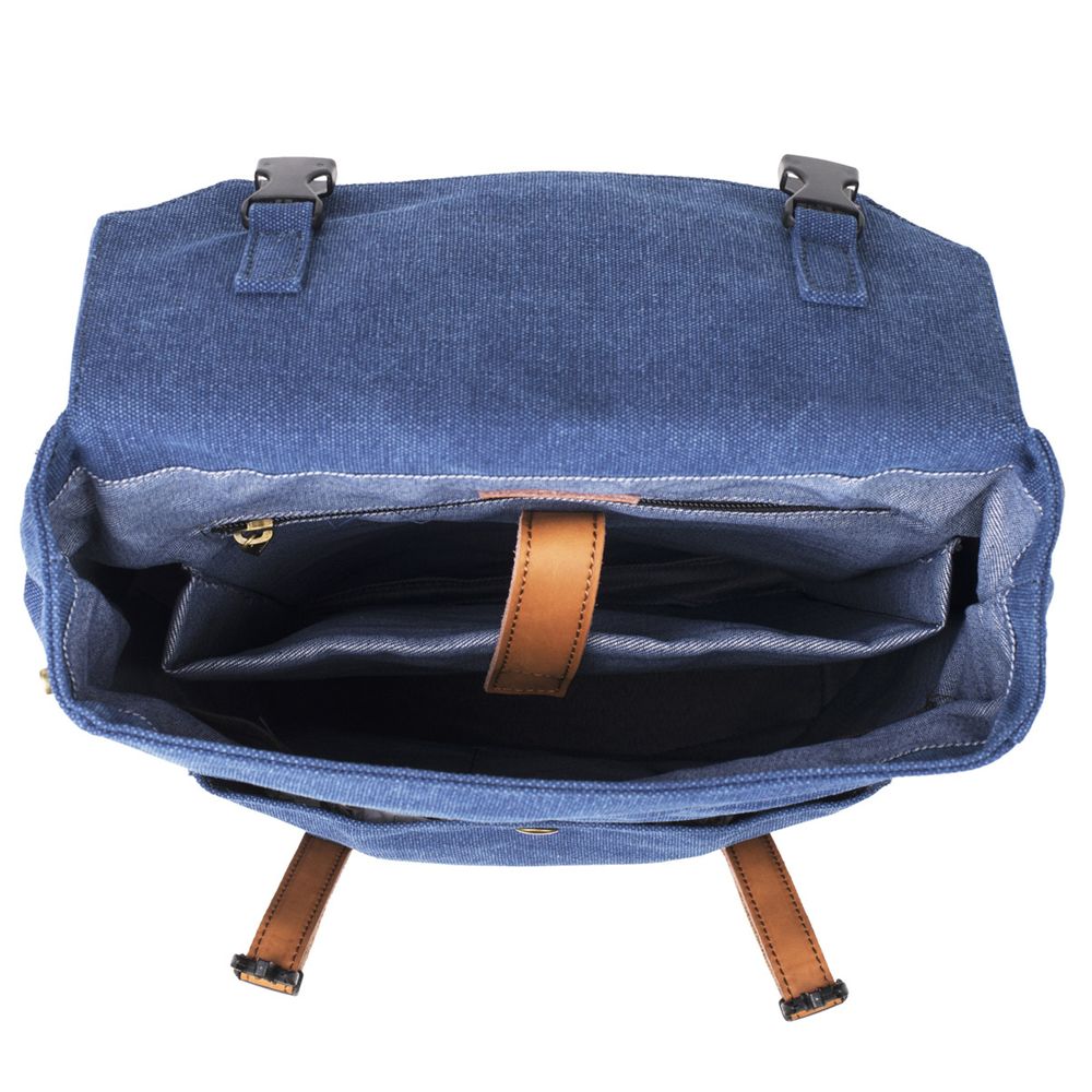 Sac à dos Quai de la Gare  - Toile et cuir - Bleu jean – ZEDE - Vu du dessus sur fond blanc