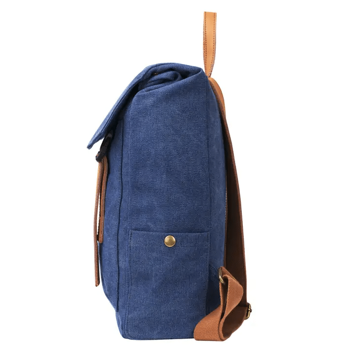 Sac à dos Quai de la Gare  - Toile et cuir - Bleu jean – ZEDE - Vu de côté sur fond blanc