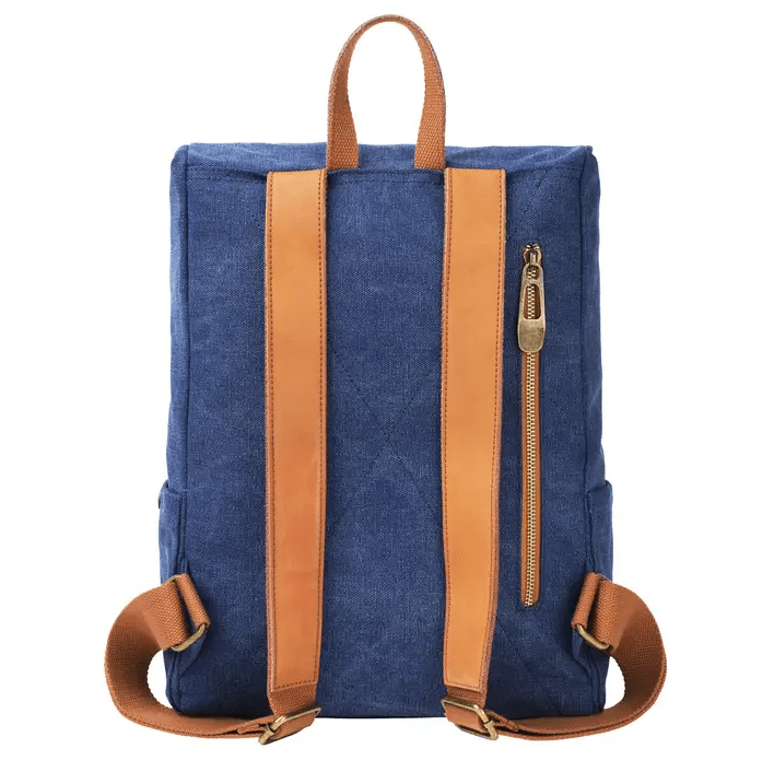 Sac à dos Quai de la Gare  - Toile et cuir - Bleu jean – ZEDE - Vu de dos sur fond blanc
