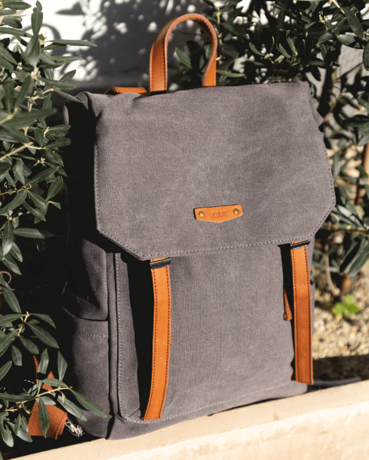 Sac à dos Quai de la Gare  - Toile et cuir - Noir – ZEDE - Vu de face