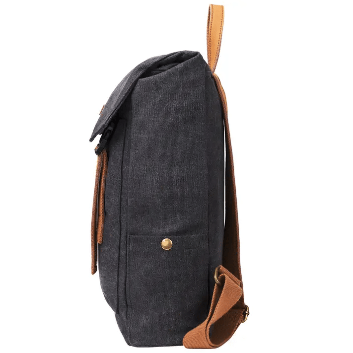 Sac à dos Quai de la Gare  - Toile et cuir - Noir – ZEDE - Vu de côté sur fond blanc
