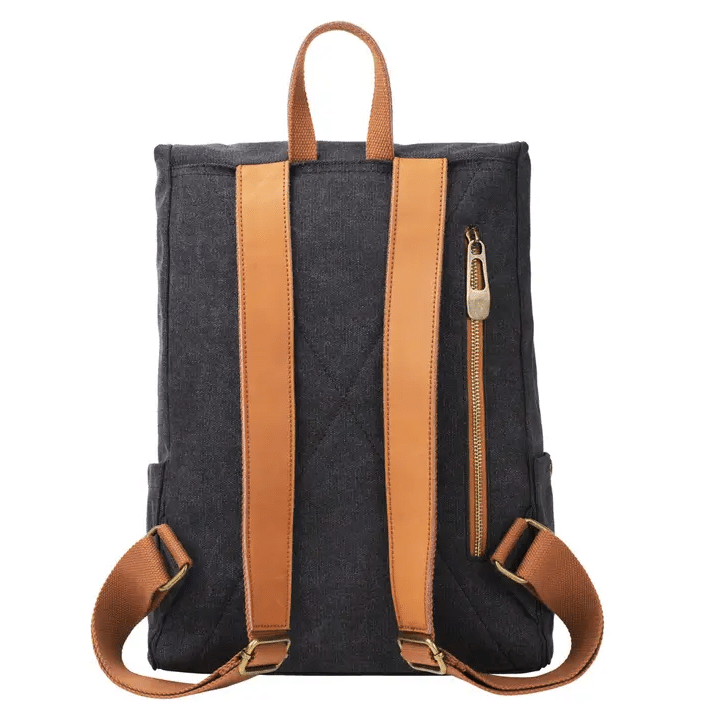 Sac à dos Quai de la Gare  - Toile et cuir - Noir – ZEDE - Vu de dos sur fond blanc
