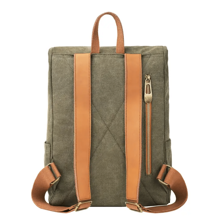 Sac à dos Quai de la Gare  - Toile et cuir - Olive – ZEDE - Vu de dos sur fond blanc