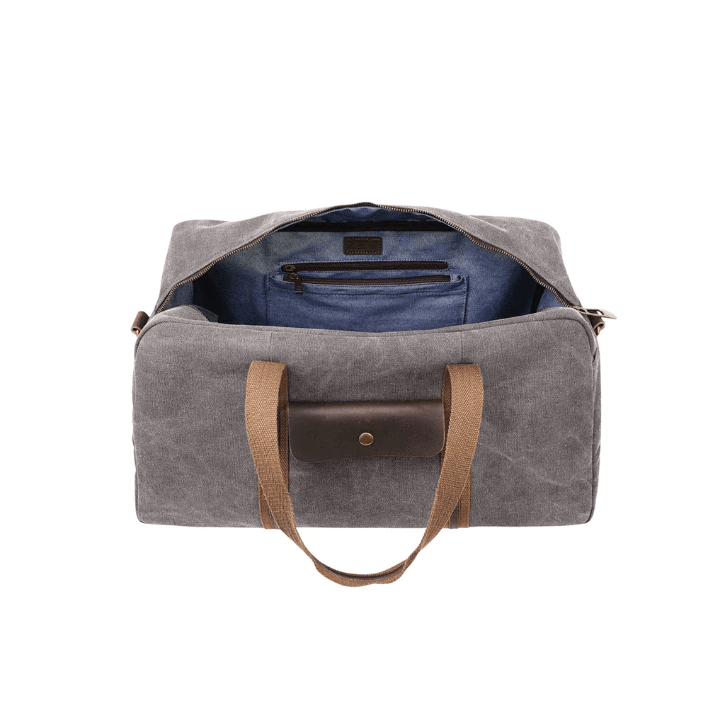 Un sac de voyage "Tolbiac" gris ZEDE, vue du dessus sur fond blanc