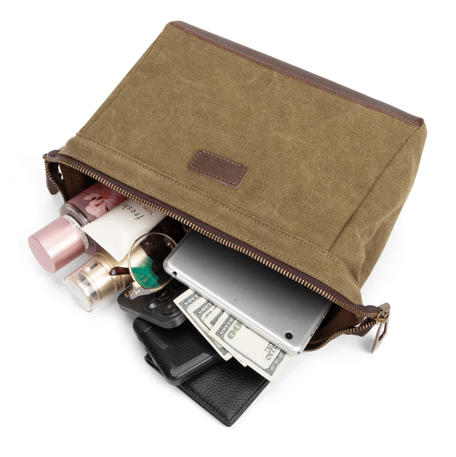 Trousse de toilette - Olive - ZEDE - Vue du dessus sur fond blanc